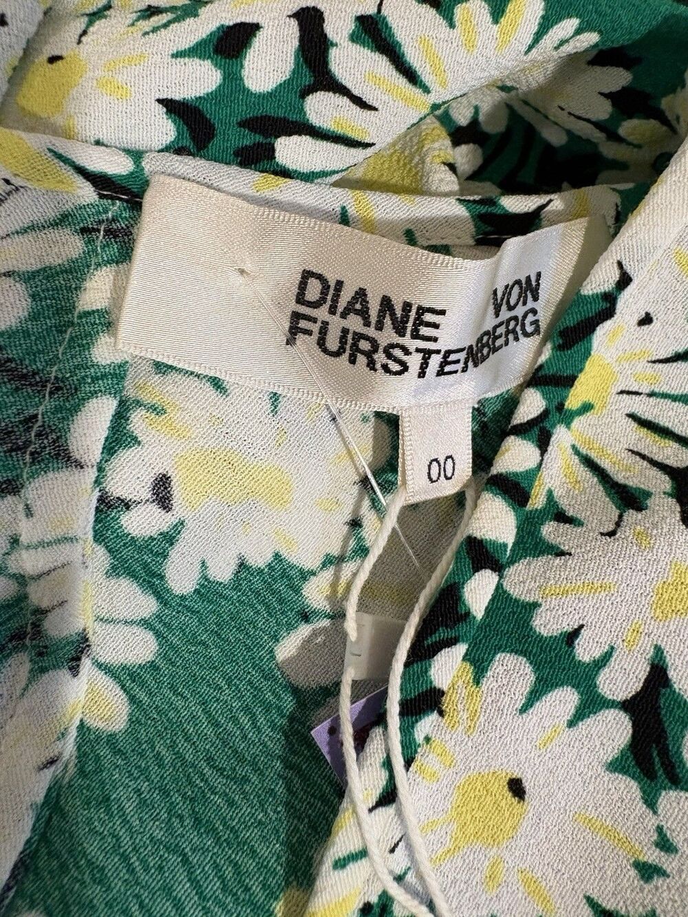 Diane Von Furstenberg womens Eloise Faux Wrap Midi Dress sz 00 Green Floral $378 - Picture 8 of 9